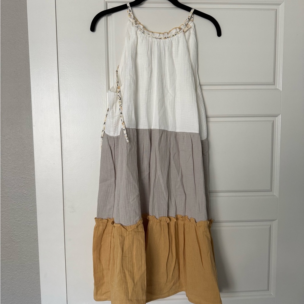 Hem & Thread Colorblock Midi Dress - White, Gray, Mustard